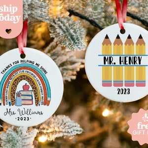 Personalized Teacher Christmas Ornament, Custom End of Year Teacher Gift, Cute Teacher Bauble, Pencil Ornament for Teacher