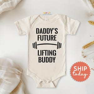 Daddy's Future Lifting Buddy Onesie® for Toddler, Gym Dad Gift, Pregnancy Reveal To Husband, Funny Workout Gifts for Newborn Baby (BC-DAD42)