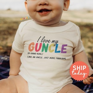 I Love My Guncle Baby Onesie® Brand, Rainbow Baby Bodysuit , LGBTQ+ Onesie® , Gay Uncle Baby Shower Gift , (BC-PRI3)