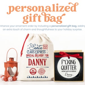 a personalized gift bag next to a candle