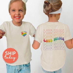 Love Wins Toddler Shirt, Pride Month Kids Shirt, Front/Back Toddler Tee, LGBTQ+ Rainbow Kids Shirt, Equality Shirts, (FBC-PRI3)