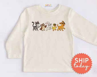 Animal Parade Kids Shirt - Cute Vintage Animal Toddler Tee - Neutral Unisex Outfit(BC-TRE269)
