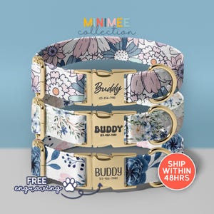 Laisse pour chien à motif fleurs, Laisse pour chien personnalisée pour fille, Laisse florale pour animal de compagnie petite grande, Collier pour chien gravé avec nom, Collier pour fille, (DC-32)