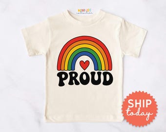 Rainbow Pride Shirt Kids LGBTQ Toddler Tshirt | Proud Heart Design | Pride Month Gift Youth (BC-PRI104)