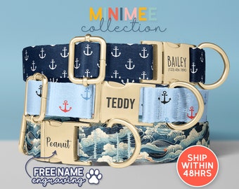 Anchor Dog Collar, Personalized Sailor Dog Collar, Nautical Dog Collar with Name, Custom Gift for Dog Lovers, (DC-137)