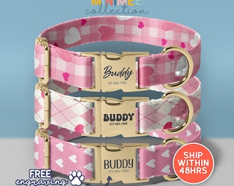 Adjustable Valentine Heart Dog Collar And Leash Set, Pink Valentine Dog Collar, Love Dog Collar, Hearts Personalised Dog Collar, (DC-28)