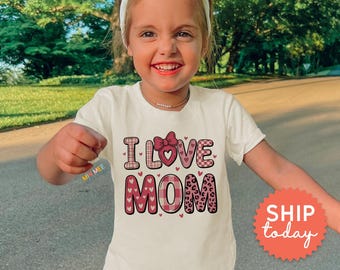 I Love Mom Kids Shirt | Mother's Day Gift For Mom | Valentine's Day Toddler | Pink Heart Cute Kids Clothes (BC-MOM2)