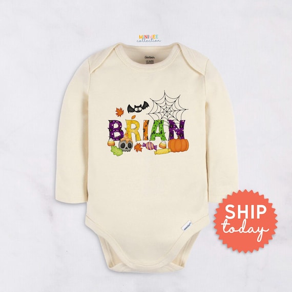 Personalized Spooky Halloween Onesie® Brand, Halloween Things Baby Bodysuit, Custom Name Baby Clothes, Newborn Spooky Outfit, (BC-HAL103)