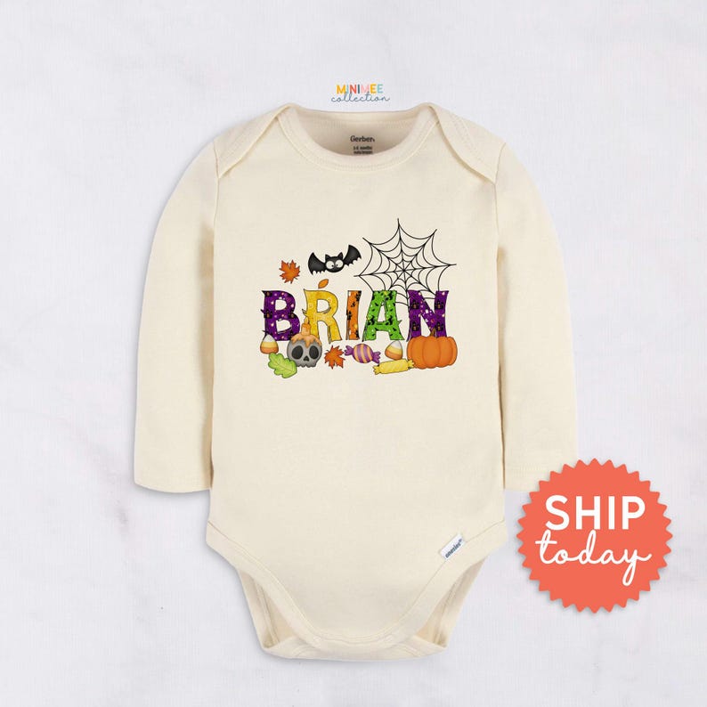 Personalized Spooky Halloween Onesie® Brand, Halloween Things Baby Bodysuit, Custom Name Baby Clothes, Newborn Spooky Outfit, (BC-HAL103) immagine 1