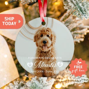Forever In Our Hearts Pet Memorial Ornament, Personalized Pet Photo Keepsake, Custom Pet Loss Gift, Dog Memorial Christmas Ornament, (PO-23)