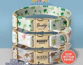 Cute Dinosaurs Personalized Dog Collar, Dino Custom Dog Collar With Name, Cute Soft & Adjustable, Gift for Dogs, (DC-93)