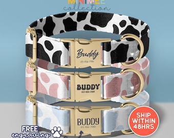 Spotted Personalised Dog Collar & Leash Set, Dalmatian Print Dog with Dog's Name, Customized Pet Accessories, Adjustable Size, (DC-71)