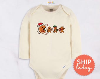 Cute Cookie Gingerbread Baby Onesie - Retro Holiday Cookie Chomp Bodysuit - Christmas Newborn Outfit(BC-CHR119)