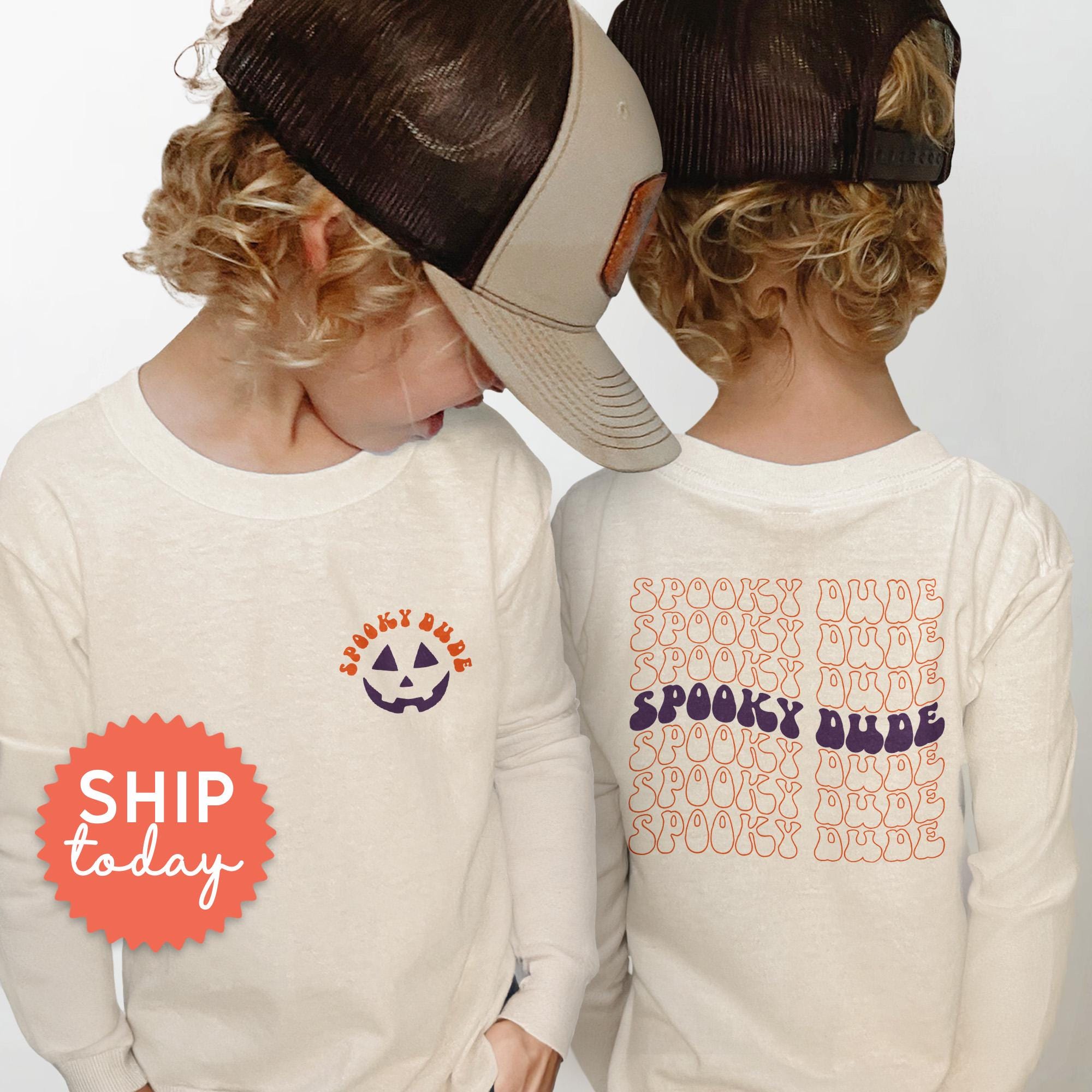 Spooky Dude Toddler Shirt, Boys Halloween Kids Tee, Front & Back Kids Shirt, Fall Autumn Kids Shirt, Spooky Season, (FBC-HAL4)