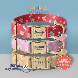 Personalized Daisy Dog Collar With Name, Engraved Dog Collars, Floral Design Pet Collar, Gift for Pets, Best Seller Dog Collar, (DC-132)