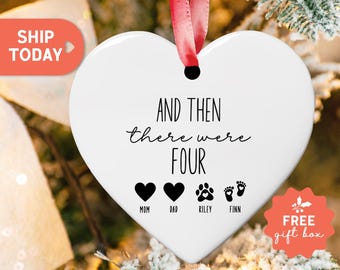 And Then There Were Four Ornament, Personalized Family Christmas Ornament, Baby Coming Soon Ornament, Pregnancy Ornament, (HCO-79)