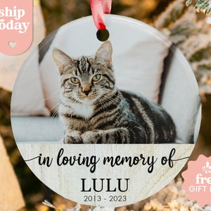 Custom Cat Memorial Ornament, Pet Memorial Gift, Christmas Pet Remembrance Ornament, Pet Loss Keepsake, Pet Owner Memorial Gift image 1