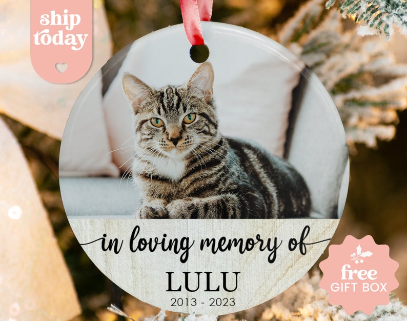 Custom Cat Memorial Ornament, Pet Memorial Gift, Christmas Pet Remembrance Ornament, Pet Loss Keepsake, Pet Owner Memorial Gift zdjęcie 1