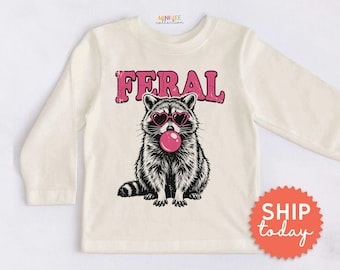 Feral Kids Shirt - Cute Raccoon Toddler Tee - Funny Animal Outfit for Wild Kids(BC-TRE276)