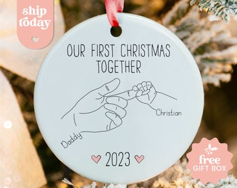 Our First Christmas Together Ornament, New Baby And Daddy Personalized Ornament, Family Keepsake, Custom Baby Name Ornament