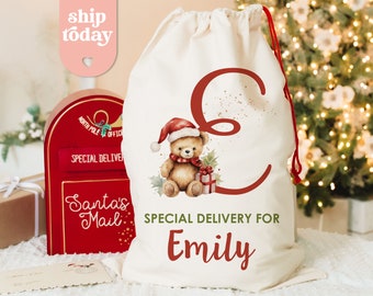 Spezielle Lieferung für Weihnachtstasche, Weihnachtsmann-Sack mit benutzerdefiniertem Namen und Initiale, Urlaubsgeschenk, personalisierter Weihnachtsmann-Sack, (CB-21)