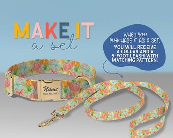 Personalized Floral Dog Collar with Gold Buckle, Custom Engraved Name and Phone Number(DC-323)