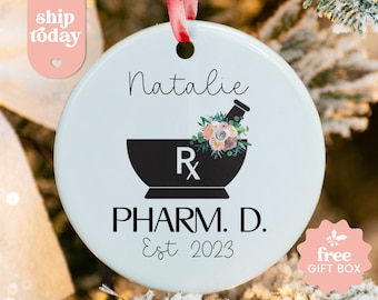 Custom Pharm D Ornament, New Pharmacist Gift, Pharmacist Ornament, Pharm.D. Graduation Date Keepsake, Christmas Ornaments, (CO-143 Pharm)