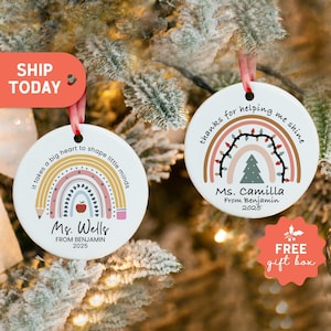 Custom Rainbow Teacher Christmas Ornament • Personalized Teacher Ornament with Name & Year • Cute Personalized Teacher Keepsake Gift (CO_11)