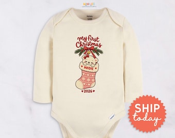 My First Christmas Onesies® Brand - Personalized Cute Christmas Sock Bodysuit - Santa Sock Newborn Holiday Outfit(BC-CHR120)