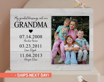 Personalized Grandma Birthday Keepsake, Photo Board with Grandchildren Names and Dates, New Grandma Gift (PS-MOM56)