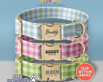 Easter Dog Collar, Girl Boy Custom Spring Fabric Dog Collar, Gift for Dog Lover, Personalized Dog Collars with Name, (DC-110)