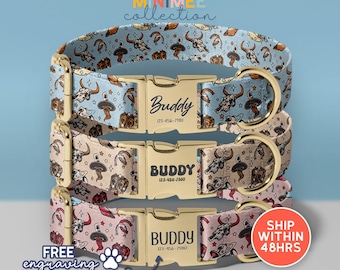 Western Cowboy Dog Collar | Personalized Name Engraved Gold Buckle for Small Medium Dog (DC-300)