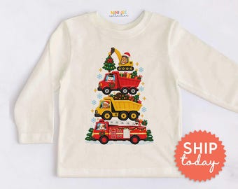 Christmas Truck Kids Shirt - Cute Loading Christmas Tree Toddler Tee - Holiday Kid Apparel(BC-CHR97)