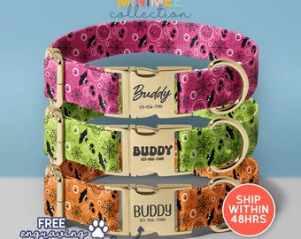 Collar personalizado de Halloween para perros con hebilla dorada grabada, collar ajustable para perros pequeños, medianos y grandes (DC-327)