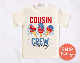 Camiseta patriótica para primos, diseño de helado del 4 de julio, personalizada, para el Día de la Independencia (BC-JUL17)