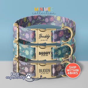 Floral Personalized Dog Collar With Name Engraving, Custom Engraved Name Dog Collars For Dogs, Personalized Engraved Name Dog Collar(DC-283)