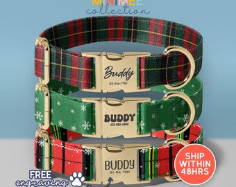 Christmas Dog Collar, Personalized Dog Collar, Candy Cane Snowflakes Dog Collar, Christmas Dog Collars Personalized Name, (DC-56)