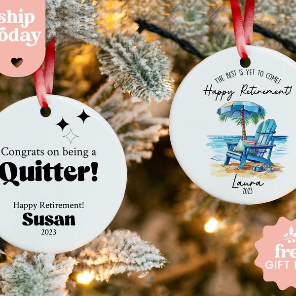 Custom Name Retired Christmas Ornament, Happy Retirement Ornament, Personalized Retired Gift, Retirement Party Decor