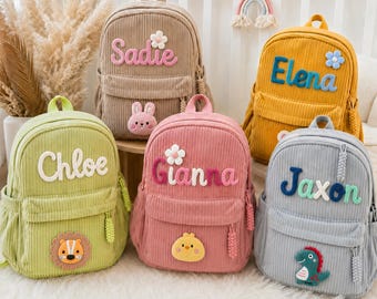 Personalized Corduroy Backpack: Hand-Crocheted Name, Toddler to School Age