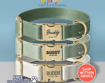 Custom Pet Collar, Forest+Green+Mint, Dog Collar Leash Set With Bow, Personalized Engraved Collar, Wedding Puppy Gift, (DC-38)