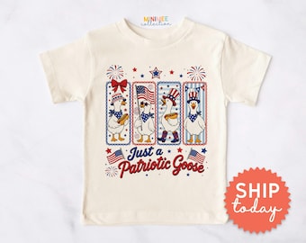 Patriotic Goose Kid Toddler Shirt 4th of July | Independence Day Children Tee | Red White Blue Toddler Shirt(BC-JUL37)