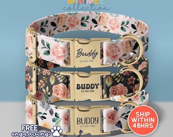 Floral Pet Leash Small Large, Floral Print Dog Leash, Adjustable Dog Collar Leash Set, Luxury Dog Leash For Safety, Dog Lover Gift, (DC-36)