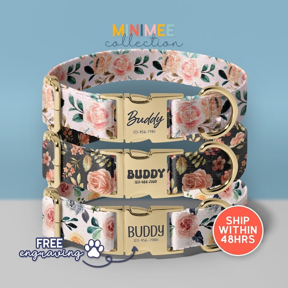 Floral Pet Leash Small Large, Floral Print Dog Leash, Adjustable Dog Collar Leash Set, Luxury Dog Leash For Safety, Dog Lover Gift, (DC-36)