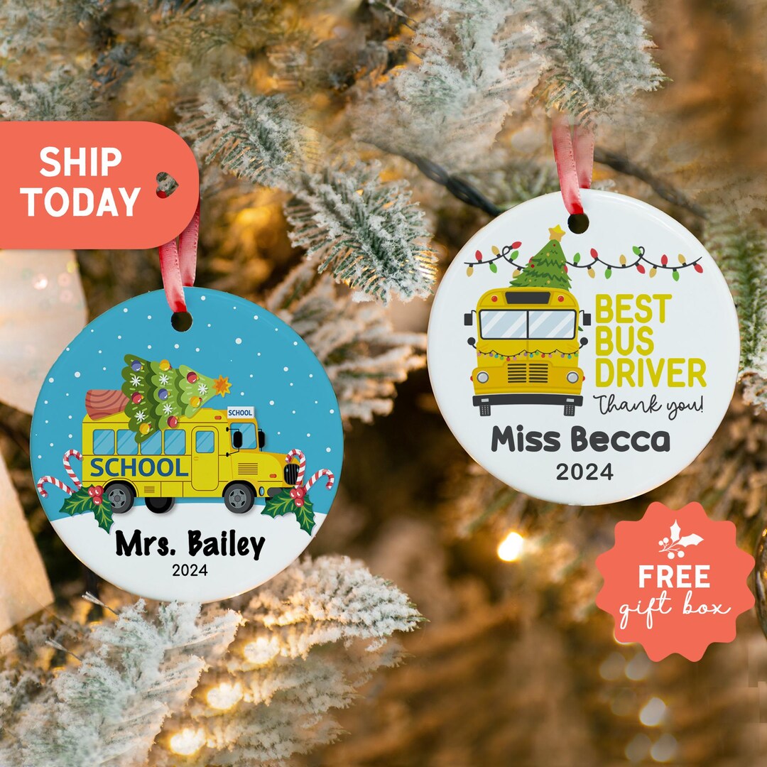 Personalized School Bus Driver Ornament, School Bus Christmas Ornament, Custom Bus Driver Gift