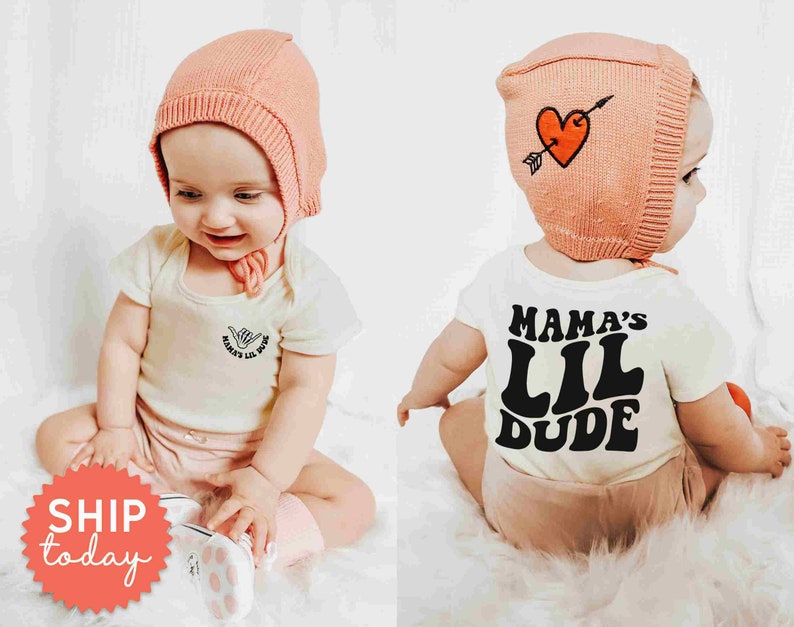 Mama's Lil Dude Shirt, Mamas Boy Clothing, Boy Toddler Outfit Gift From Mom, Baby Shower Outfit For Kid, FBC-FAM7, Onesies® Brand image 3