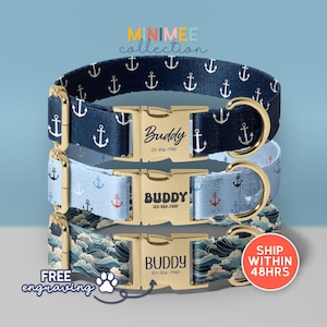 Anchor Dog Collar, Personalized Sailor Dog Collar, Nautical Dog Collar with Name, Custom Gift for Dog Lovers, (DC-137)