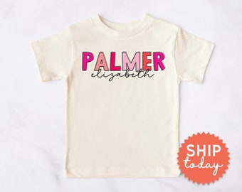 Camisa personalizada con nombre para niños pequeños, camisa linda y moderna para niños pequeños, camisa personalizada con nombre para niños, camisa para niña pequeña, (BC-TRE35 rosa)