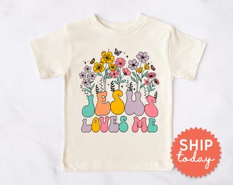Jesus Loves Me Floral Toddler Shirt, Sunday School Shirt, Inspirational Kids Shirt, Cute Jesus Tee, Religious Shirt, (BC-REL67)