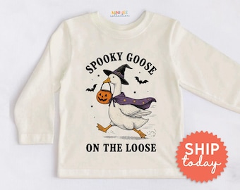 Spooky Goose On The Loose Toddler Shirt - Cute Halloween Goose Toddler Tee - Halloween Party Outfit(BC-HAL189)