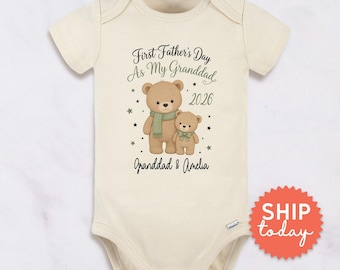 Personalized First Father's Day Baby Onesies® Brand for Granddad | Custom Bear Bodysuit with Names | Grandfather Gift 2026 (BC-DAD111)